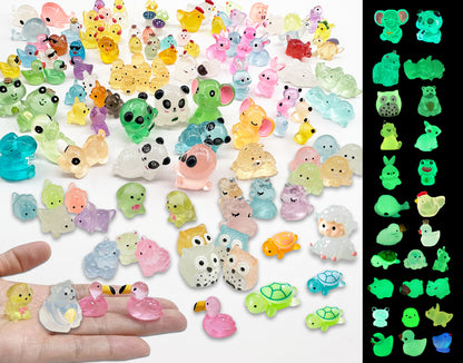 SparkleFab Tiny Resin Animals to Hide 150 Pcs Mini Resin Animals Bulk Mini Ducks Owls Tiny Frogs Pandas Small Rabbits Glow in The Dark For Miniature Garden Accessories Micro Landscape Aquarium Potted Decoration