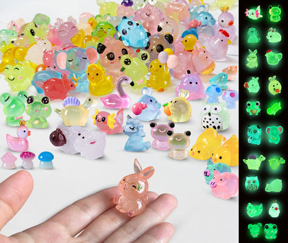 SparkleFab Luminous Mini Resin Animals 100 Pcs Tiny Animals Mini Ducks Owls Tiny Frogs Pandas Dinosaurs Small Birds Elephants Little Rabbits Glow in The Dark Garden Miniatures Fairy Garden Accessories