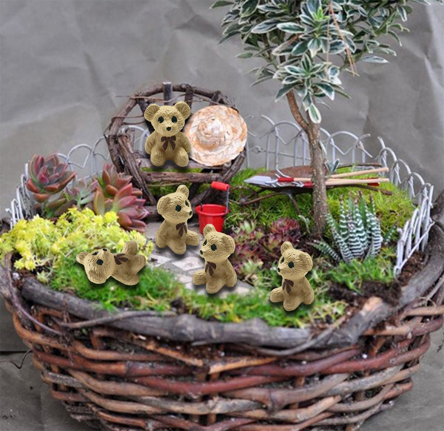 SparkleFab Mini Resin Animal Figurines 25Pcs Tiny Teddy Bears Perfect for Fairy Gardens, Plant Decorations, and Car Accessories