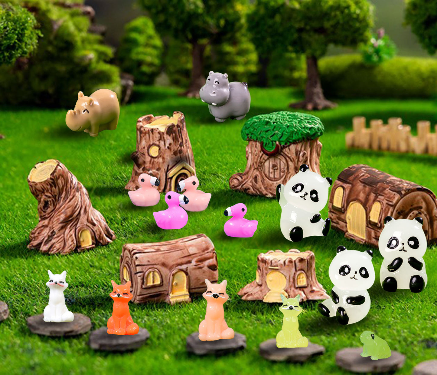 SparkleFab 37Pcs Mini Resin Wild Animal Figurines for DIY Miniature Garden Decor Micro Fairy Garden Landscape Accessories Includes Tiger Elephant Owl Giraffe Panda Flamingo Fox Monkey Hippopotamus