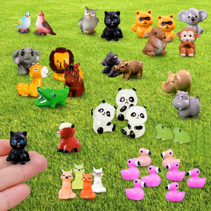 SparkleFab 37Pcs Mini Resin Wild Animal Figurines for DIY Miniature Garden Decor Micro Fairy Garden Landscape Accessories Includes Tiger Elephant Owl Giraffe Panda Flamingo Fox Monkey Hippopotamus