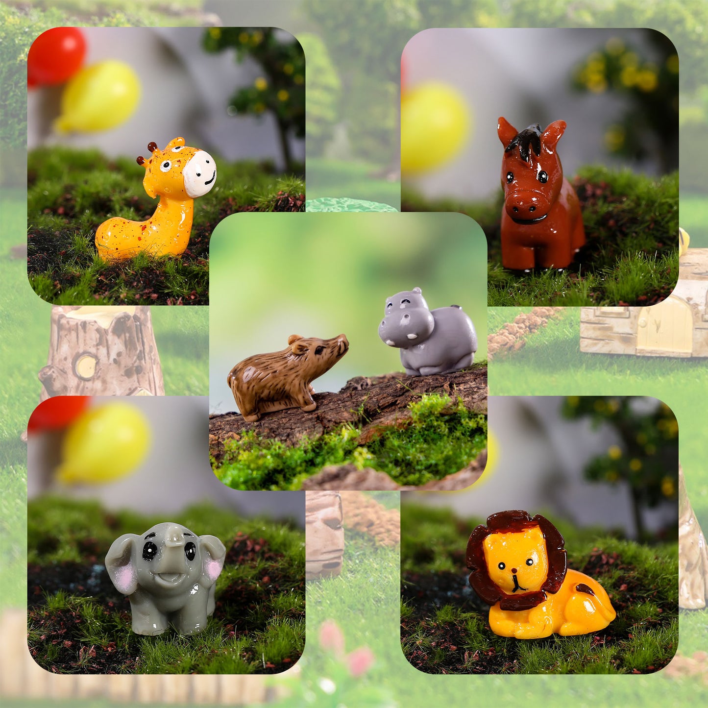 SparkleFab 37Pcs Mini Resin Wild Animal Figurines for DIY Miniature Garden Decor Micro Fairy Garden Landscape Accessories Includes Tiger Elephant Owl Giraffe Panda Flamingo Fox Monkey Hippopotamus