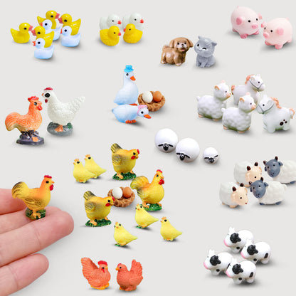 SparkleFab 50Pcs Mini Resin Farm Animal Figurines for DIY Miniature Garden Decor Micro Fairy Garden Landscape Accessories Includes Chicken Duck Cow Sheep Dog Cat Pig Horse