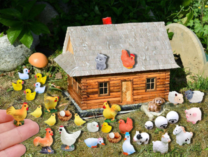 SparkleFab 50Pcs Mini Resin Farm Animal Figurines for DIY Miniature Garden Decor Micro Fairy Garden Landscape Accessories Includes Chicken Duck Cow Sheep Dog Cat Pig Horse