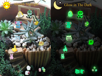 SparkleFab Mini Resin Animals Variety Pack 200 Pcs Luminous Tiny Animals Bulk Glow in The Dark Fairy Garden Miniatures with Tiny Ducks to Hide Around The Home