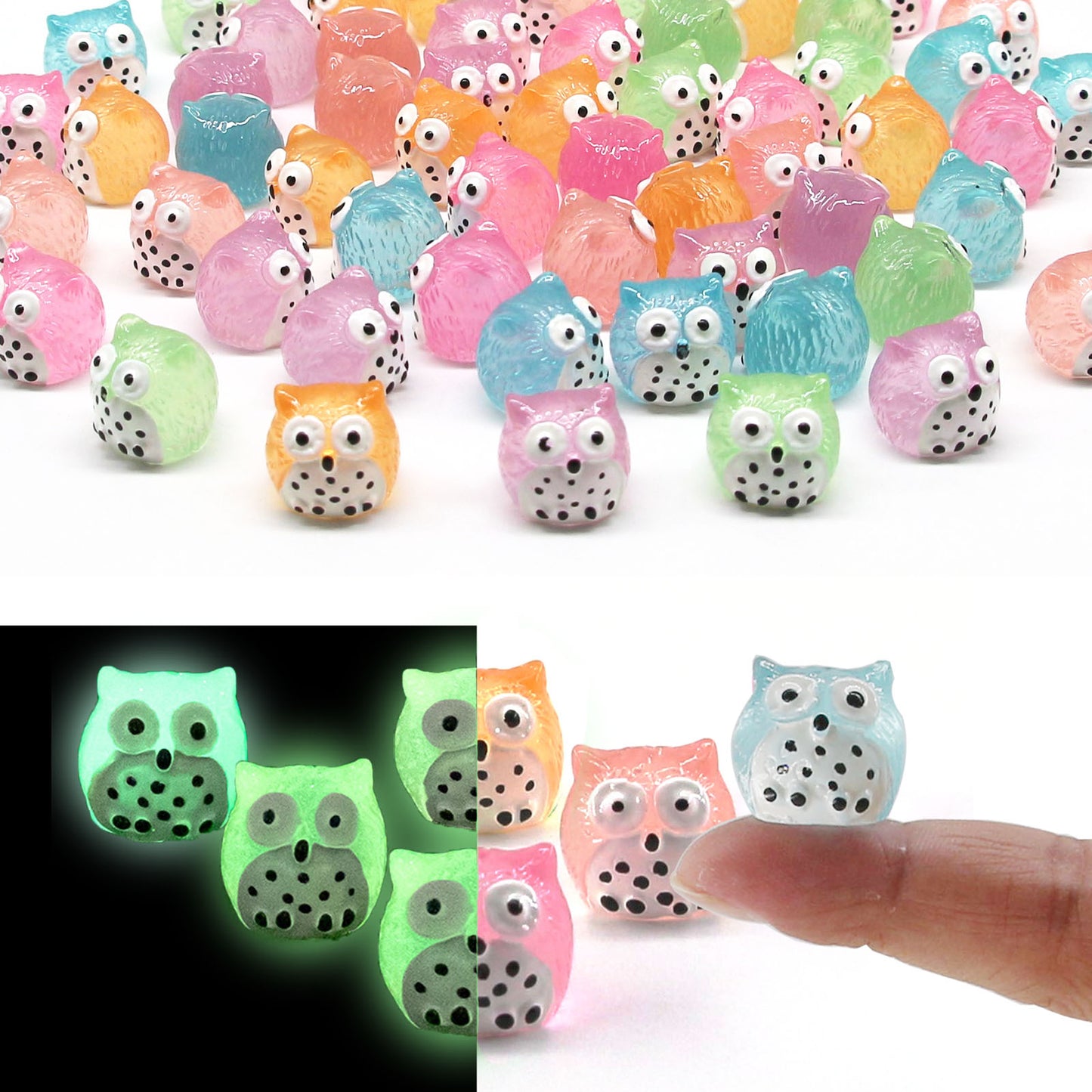 SparkleFab Luminous Mini Resin Animals 40 Pcs Tiny Resin Owls Glow in The Dark for Garden Miniatures Fairy Garden Accessories Plant Decorations and Car Accessories