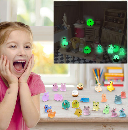 SparkleFab Luminous Mini Resin Animals 50 Pcs Tiny Animals to Hide Around The Office Home Mini Ducks Tiny Frogs Small Birds Little Rabbits Glow in The Dark for Crafts Fairy Garden Accessories