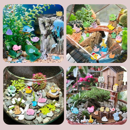 SparkleFab Mini Resin Animals Variety Pack 200 Pcs Luminous Tiny Animals Bulk Glow in The Dark Fairy Garden Miniatures with Tiny Ducks to Hide Around The Home