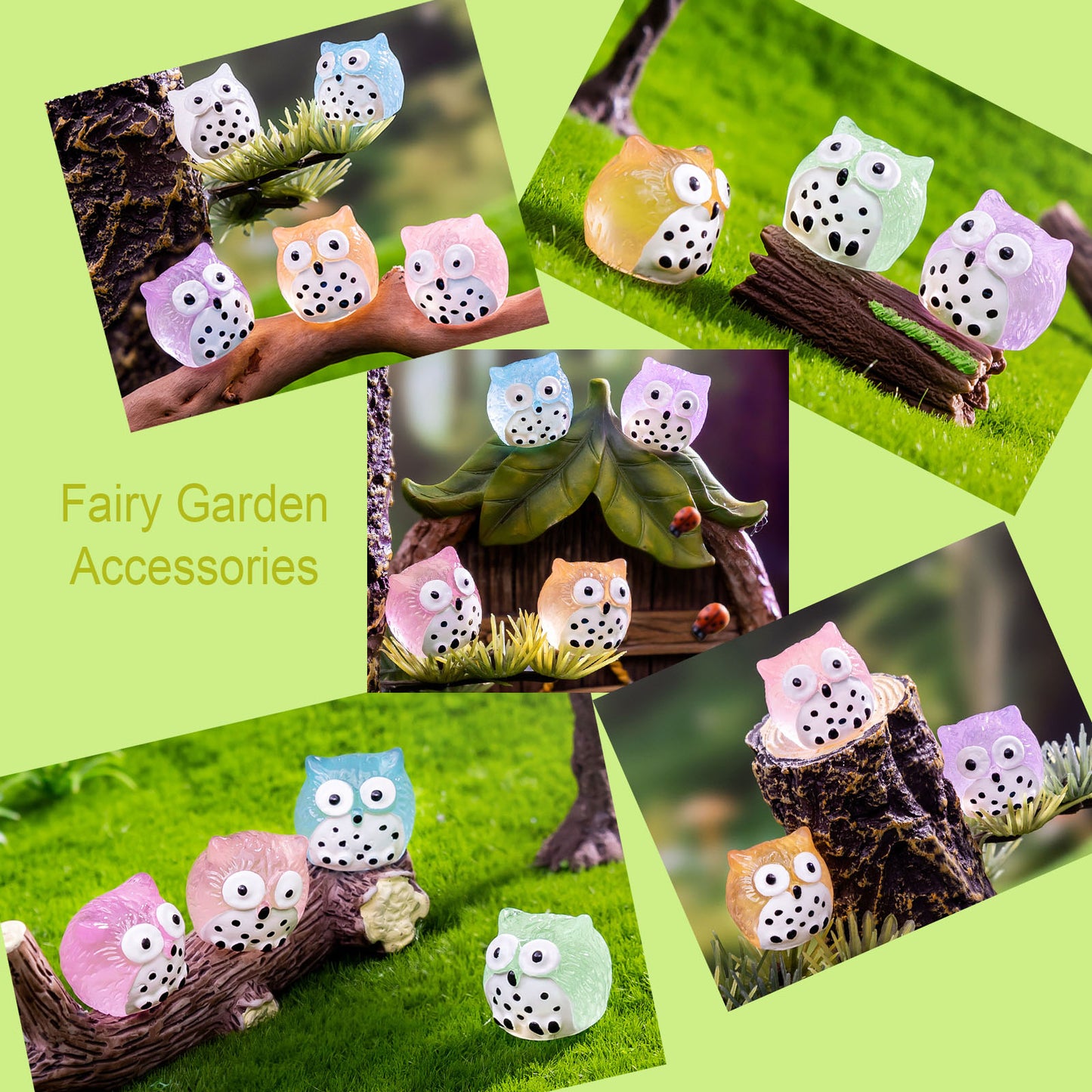 SparkleFab Luminous Mini Resin Animals 40 Pcs Tiny Resin Owls Glow in The Dark for Garden Miniatures Fairy Garden Accessories Plant Decorations and Car Accessories