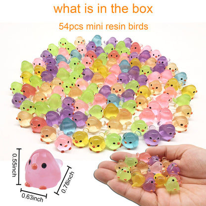 SparkleFab Mini Resin Animals 54 Pcs Tiny Resin Birds to Hide Glow in The Dark for Miniature Fairy Garden Accessories Micro Landscape