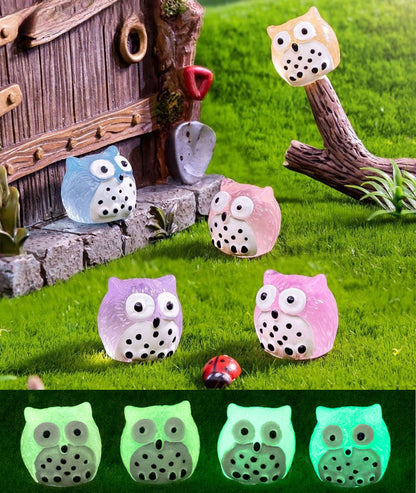 SparkleFab Luminous Mini Resin Animals 40 Pcs Tiny Resin Owls Glow in The Dark for Garden Miniatures Fairy Garden Accessories Plant Decorations and Car Accessories